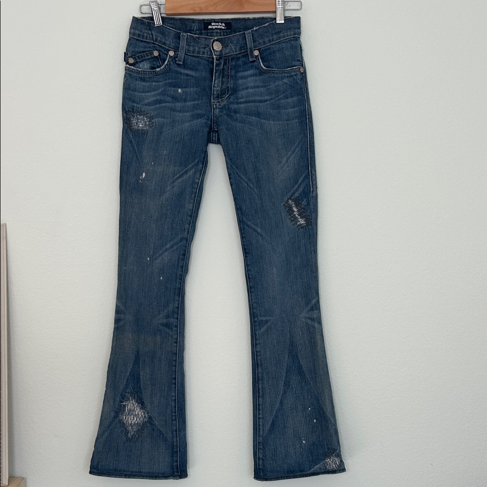 Rock & Republic Y2K Low Rise Flare Jeans Distressed R Pocket Size 25